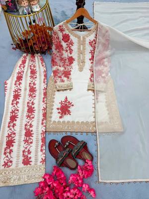 White georgette embroidered palazzo set 4