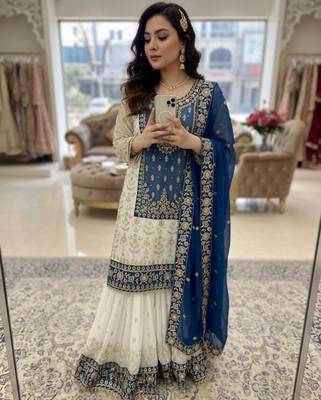 Blue faux georgette embroidered sharara set 2