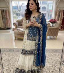 Blue faux georgette embroidered sharara set