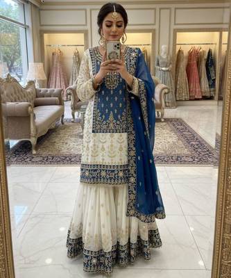 Blue faux georgette embroidered sharara set 3