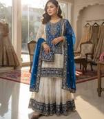 Blue faux georgette embroidered sharara set