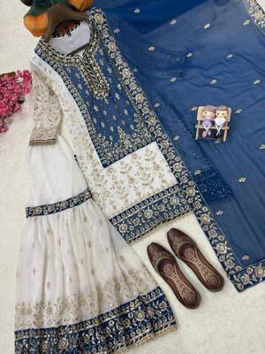 Blue faux georgette embroidered sharara set 4