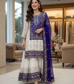 Purple faux georgette embroidered sharara set