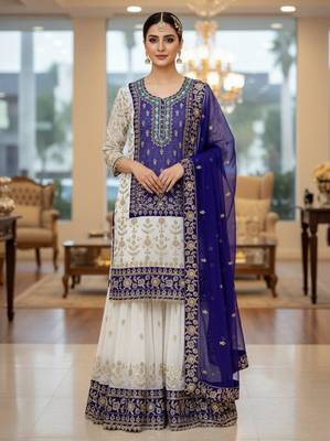 Purple faux georgette embroidered sharara set 2
