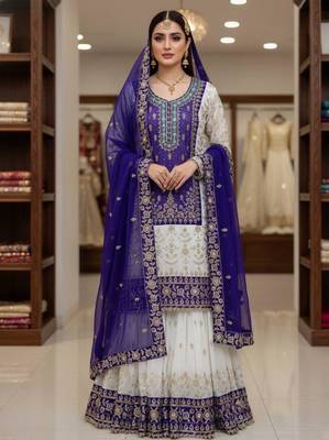 Purple faux georgette embroidered sharara set 3