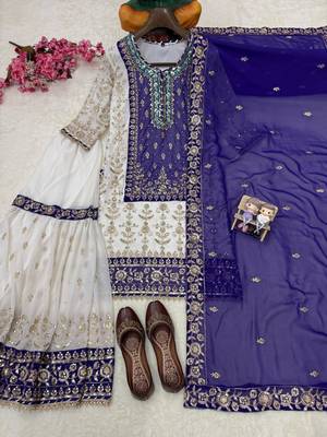Purple faux georgette embroidered sharara set 4