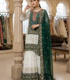 Green faux georgette embroidered sharara set