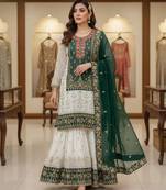 Green faux georgette embroidered sharara set