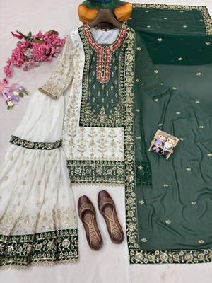 Green faux georgette embroidered sharara set 4