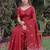 RED LINEN JACUARD WORK SAREE WITH UNSTITCHED BLOUSE PIECE
