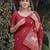 RED LINEN JACUARD WORK SAREE WITH UNSTITCHED BLOUSE PIECE