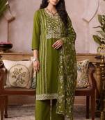 Mehendi pure organza heavy thread embroidery, mirror, sequins with hand work readymade salwar kameez