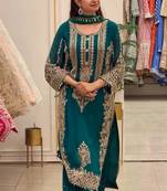 Teal faux georgette embroidered kurta set