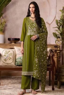 Mehendi pure organza heavy thread embroidery, mirror, sequins with hand work readymade salwar kameez 2