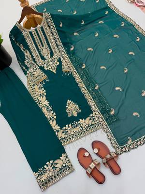 Teal faux georgette embroidered kurta set 4