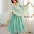Blue faux georgette lace flared gown set