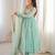 Blue faux georgette lace flared gown set