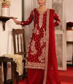Red silk blend thread palazzo set