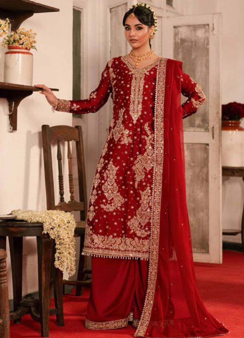 Red silk blend thread palazzo set