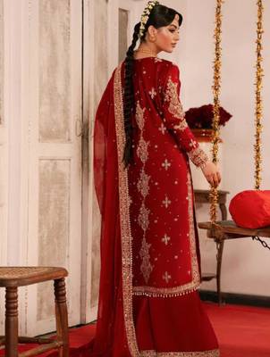 Red silk blend thread palazzo set 2