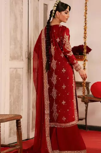 Red silk blend thread palazzo set