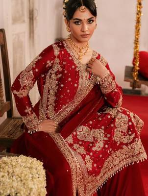 Red silk blend thread palazzo set 3