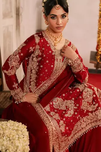 Red silk blend thread palazzo set