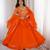 Orange georgette embroidered flared gown set