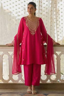 Rani pink soft silk blend heavy thread embroidery with sequins work readymade salwar kameez 2