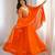 Orange georgette embroidered flared gown set