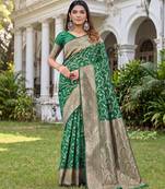 GREEN ART SILK BANARASI JACUARD WORK SAREE WITH UNSTITCHED BLOUSE PIECE
