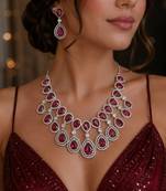 ruby red teardrop necklace & earrings set â€“ silver cz bridal jewellery