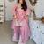 Pink silk blend embroidered palazzo set