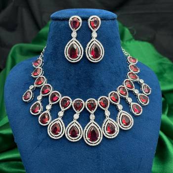 ruby red teardrop necklace & earrings set â€“ silver cz bridal jewellery 4