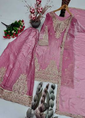 Pink silk blend embroidered palazzo set 3