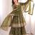 Olive silk blend embroidered flared gown set