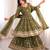 Olive silk blend embroidered flared gown set