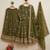 Olive silk blend embroidered flared gown set