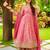Pink silk blend embroidered flared gown set