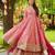 Pink silk blend embroidered flared gown set