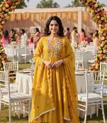 Yellow chanderi embroidered anarkali set