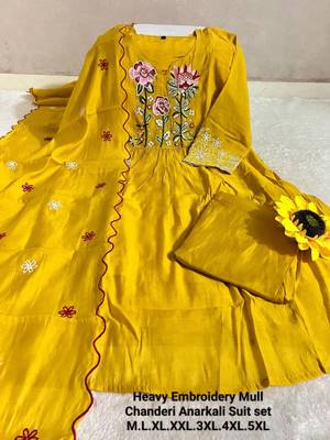 Yellow chanderi embroidered anarkali set 3