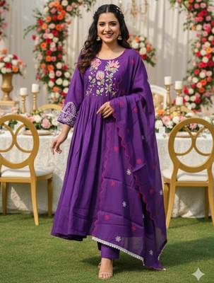 Purple chanderi silk blend embroidered anarkali set 1
