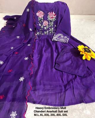Purple chanderi silk blend embroidered anarkali set 3
