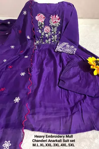 Purple chanderi silk blend embroidered anarkali set