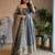 Grey silk blend embroidered flared gown set