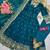Teal-blue silk blend embroidered flared gown set