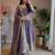 Purple silk blend embroidered flared gown set