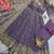 Purple silk blend embroidered flared gown set