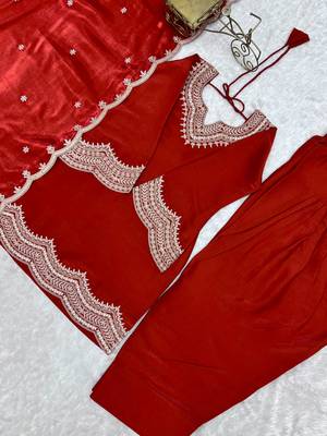 Dark-orange silk blend embroidered farshi salwar set 4